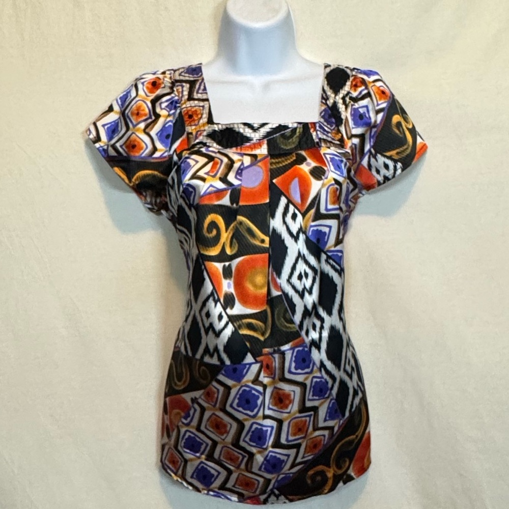 G-101 Harve Benard Colorful‎ Print Short Sleeve Pullover Blouse Size S